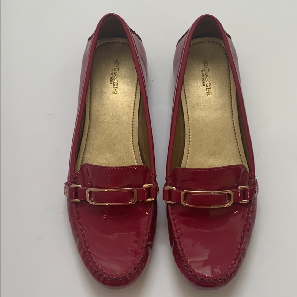 Coach Flynn Pink Loafer Buckle Patent Leather